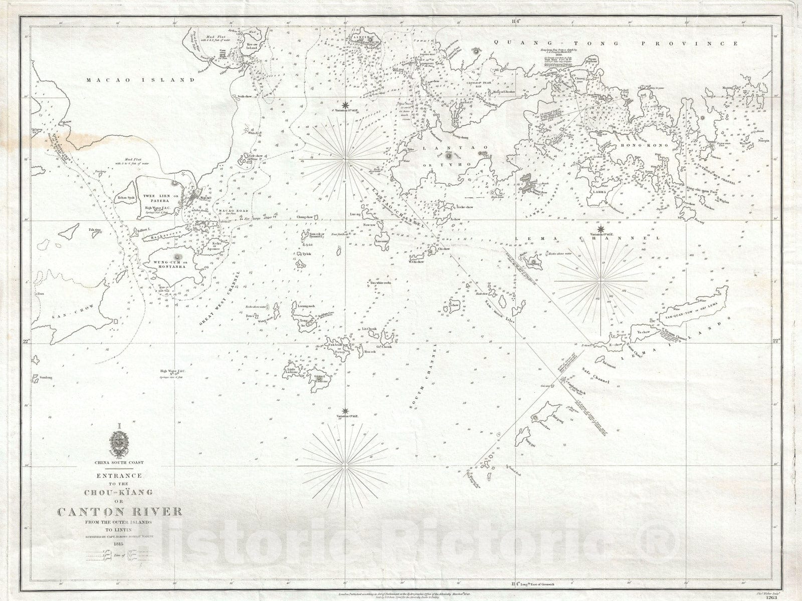 Historic Map : Nautical Chart Hong Kong "First Opium War", Ross or, 1840, Vintage Wall Art