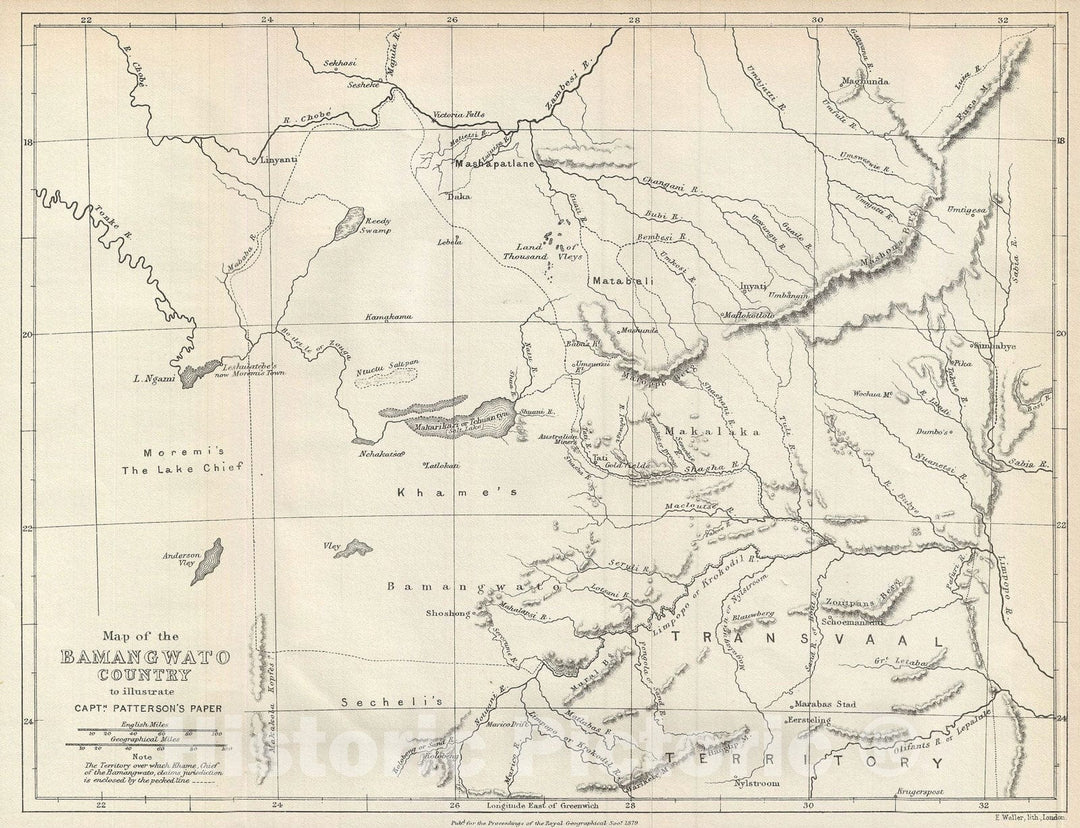 Historic Map : The Bamangwato Country, Southern Africa, Johnston, 1879, Vintage Wall Art