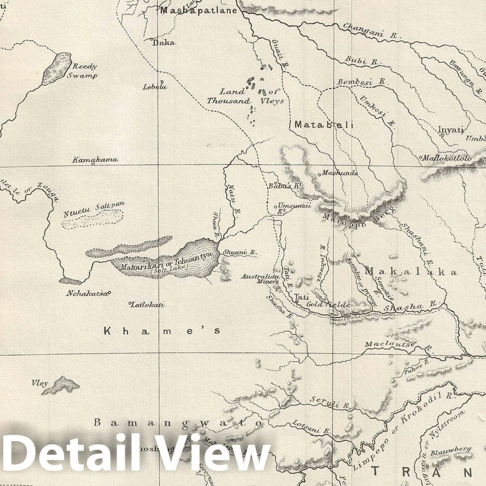 Historic Map : The Bamangwato Country, Southern Africa, Johnston, 1879, Vintage Wall Art