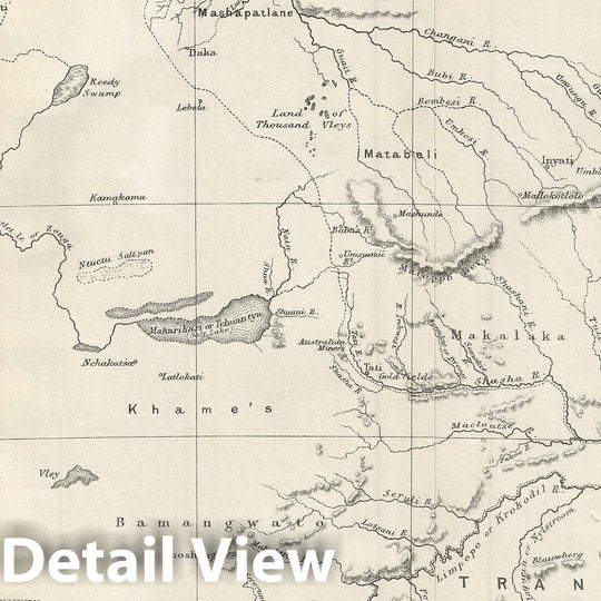 Historic Map : The Bamangwato Country, Southern Africa, Johnston, 1879, Vintage Wall Art