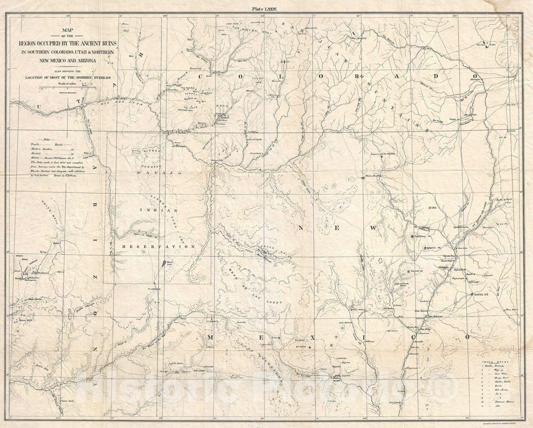 Historic Map : Ancient Native American Ruins in The American Southwest, Owen, 1876, Vintage Wall Art