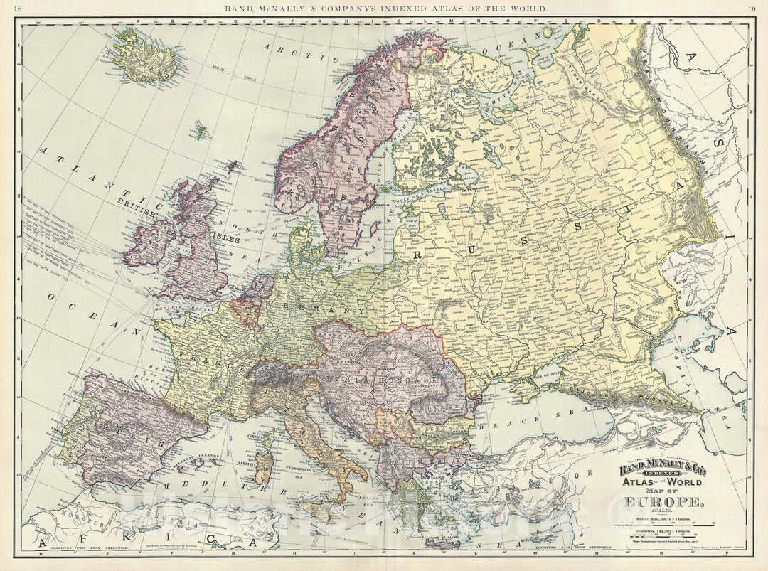 Historic Map : Europe, Rand McNally, 1891, Vintage Wall Art