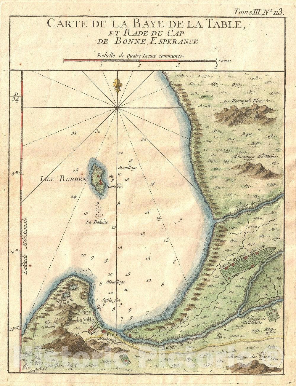 Historic Map : Table Bay, Cape Town, South Africa, Bellin, 1764, Vintage Wall Art