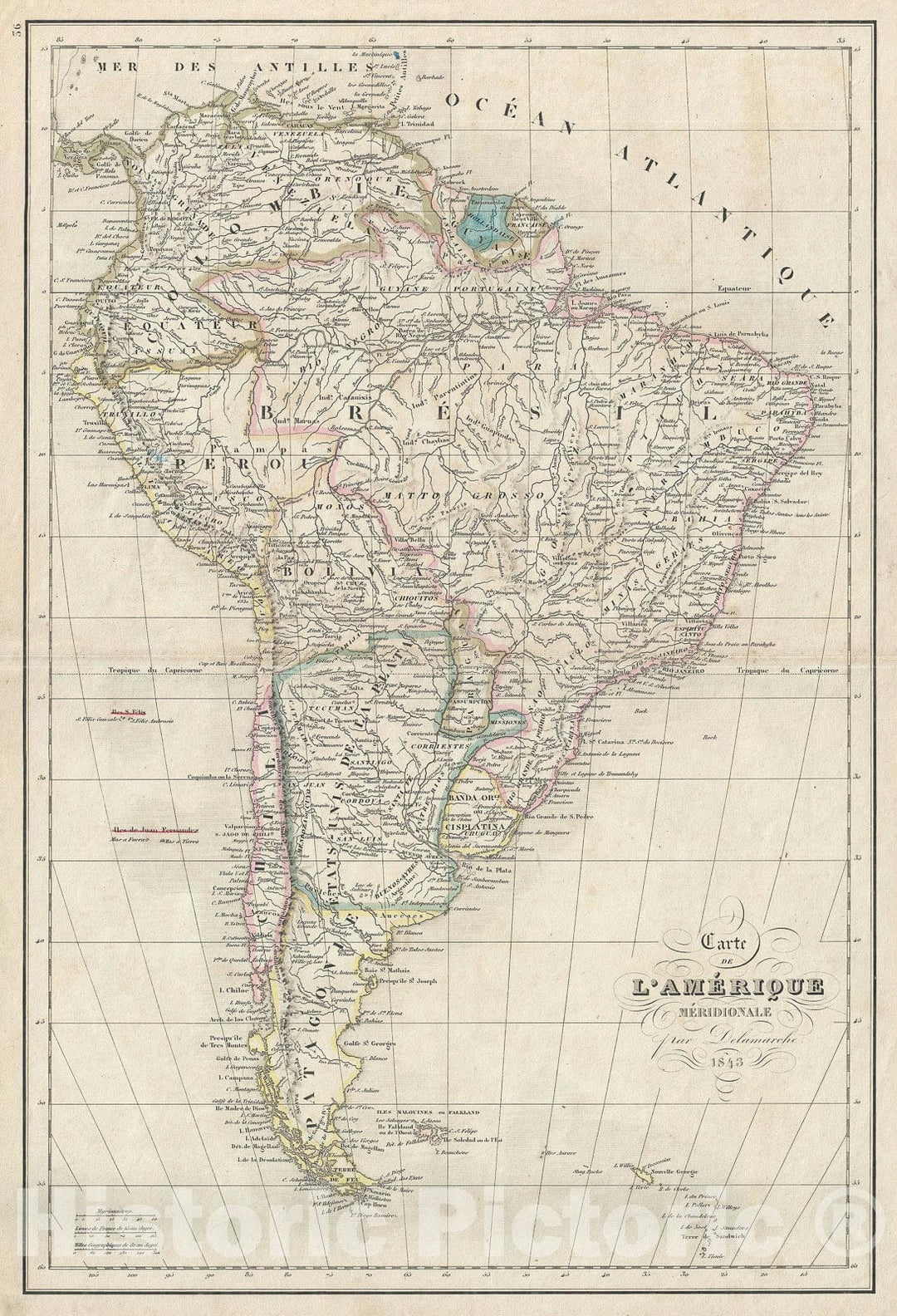 Historic Map : South America, Delamarche, 1843, Vintage Wall Art