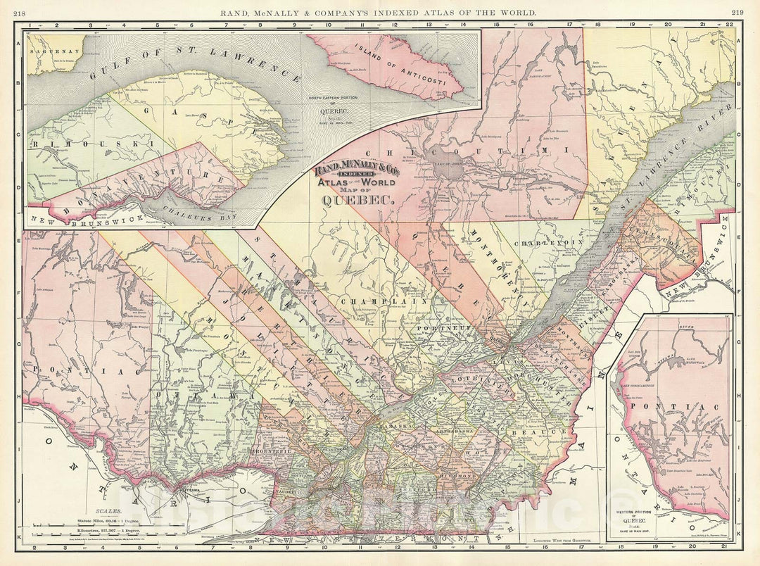 Historic Map : Quebec, Canada, Rand McNally, 1892, Vintage Wall Art