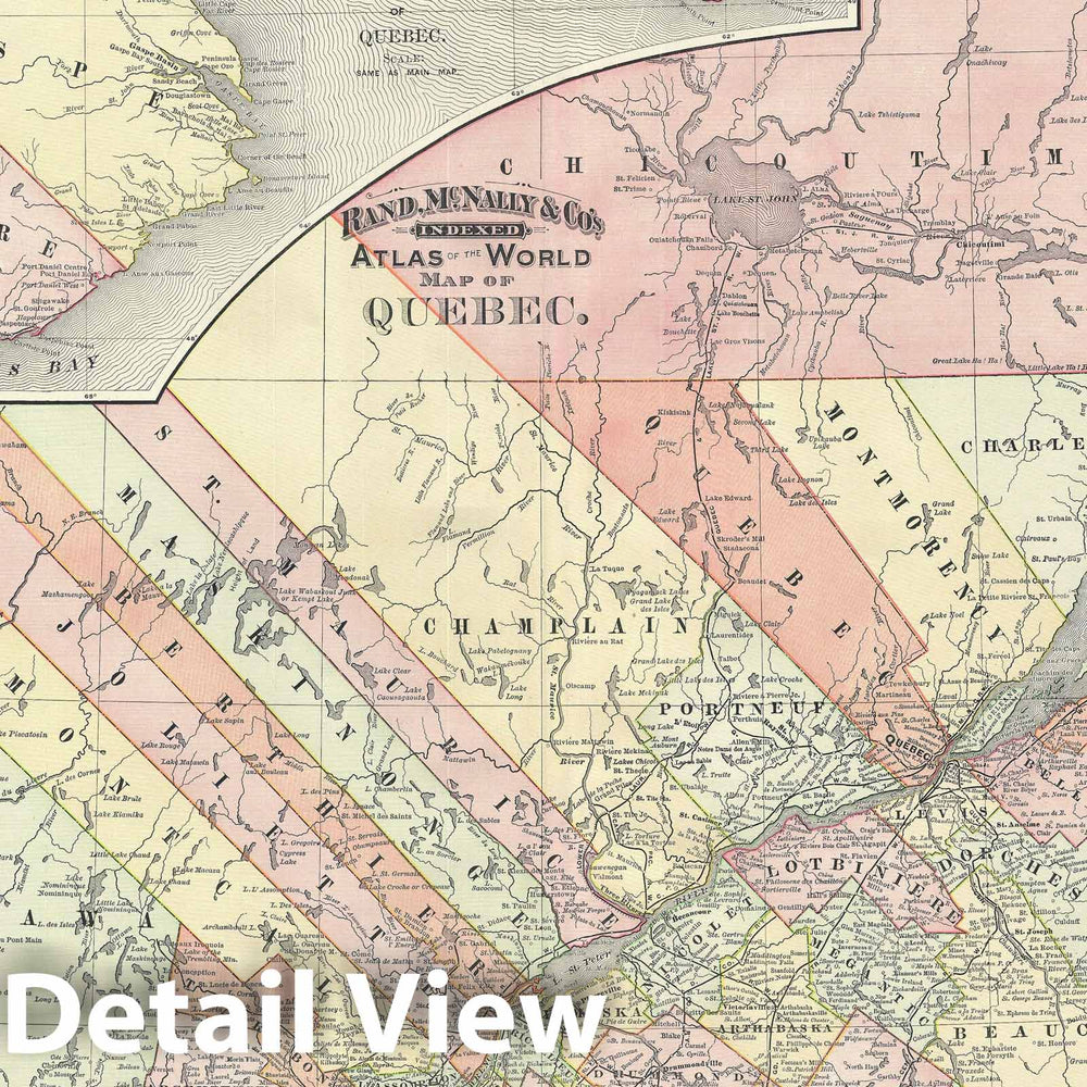 Historic Map : Quebec, Canada, Rand McNally, 1892, Vintage Wall Art