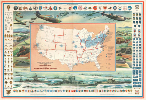 Historic Map : Hammond Pictorial Map of United States Defense Mobilization Before WWII, 1941, Vintage Wall Art