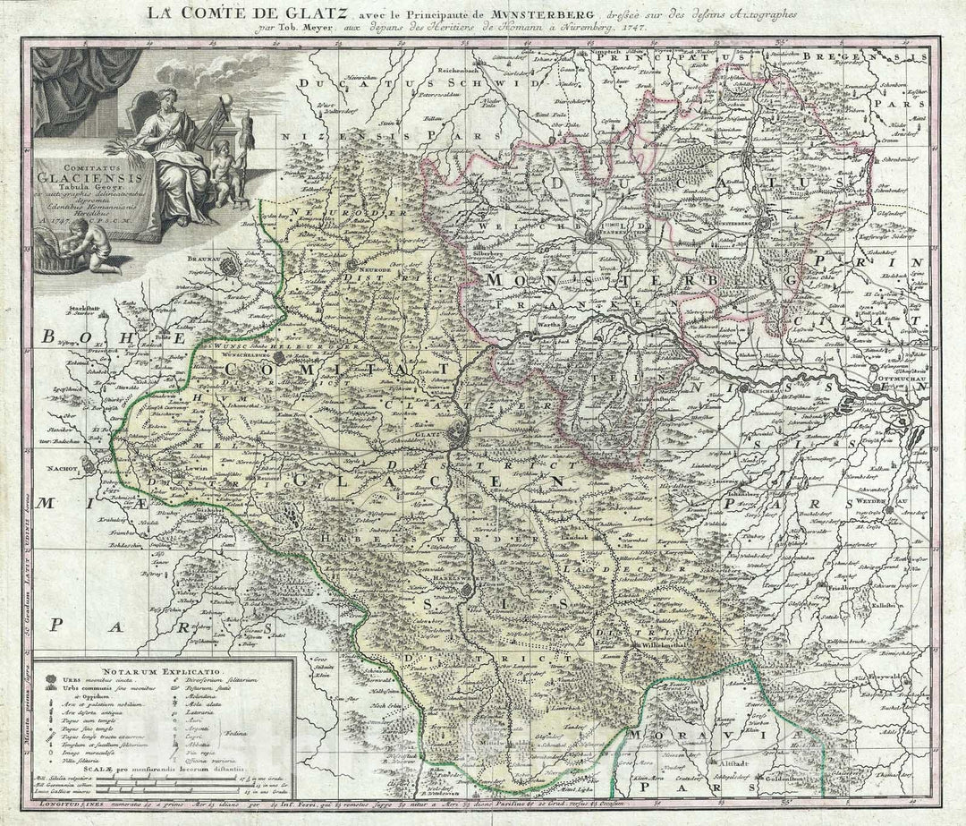 Historic Map : Glatz "County of Kladsko" and Munsterburg in Selesia, Poland, Homann Heirs, 1747, Vintage Wall Art