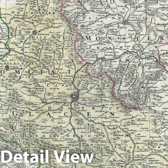 Historic Map : Glatz "County of Kladsko" and Munsterburg in Selesia, Poland, Homann Heirs, 1747, Vintage Wall Art