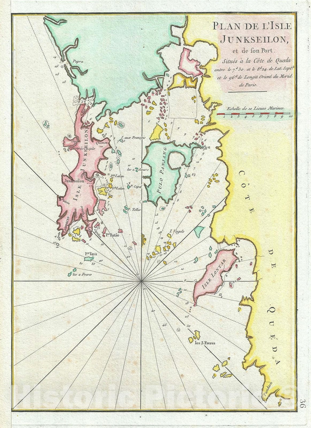 Historic Map : The Island and Port of Junkseilon or Phuket, Thailand, Mannevillette, 1775, Vintage Wall Art