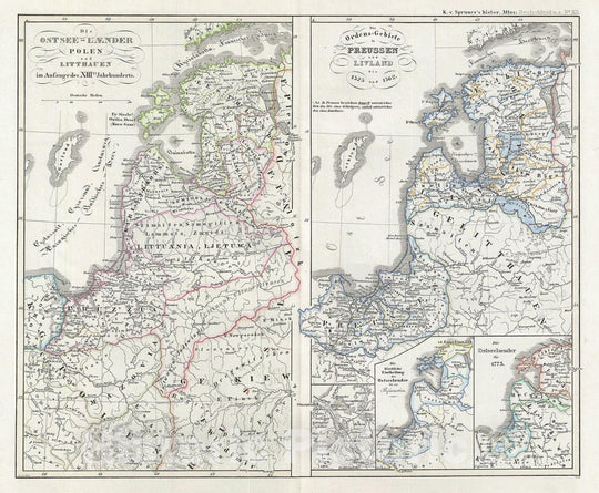 Historic Map : Poland, Lithuania, Prussia, and Livonia, Spruner, 1854, Vintage Wall Art