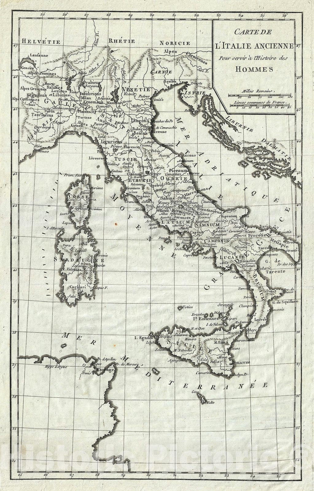 Historic Map : Ancient Italy, Delisle de Sales, 1770, Vintage Wall Art