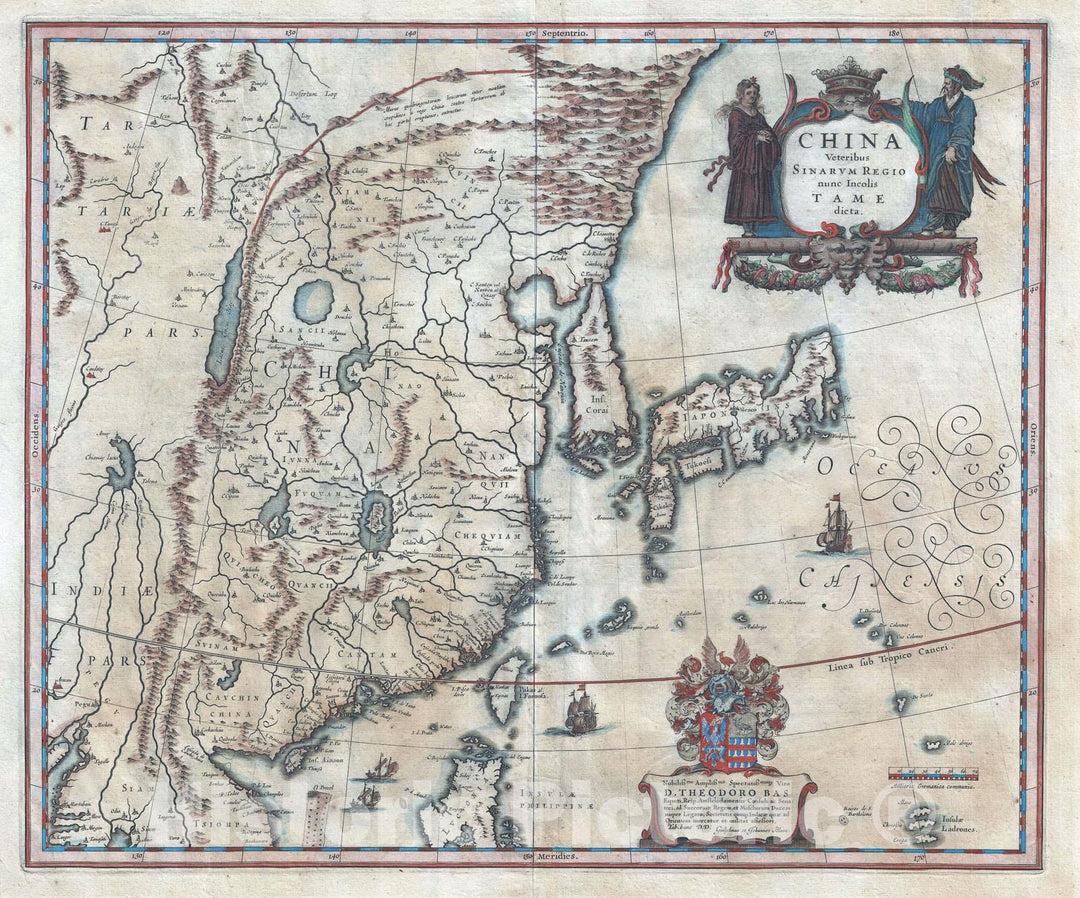 Historic Map : China, Japan, and Korea "insular", Blaeu, 1636, Vintage Wall Art