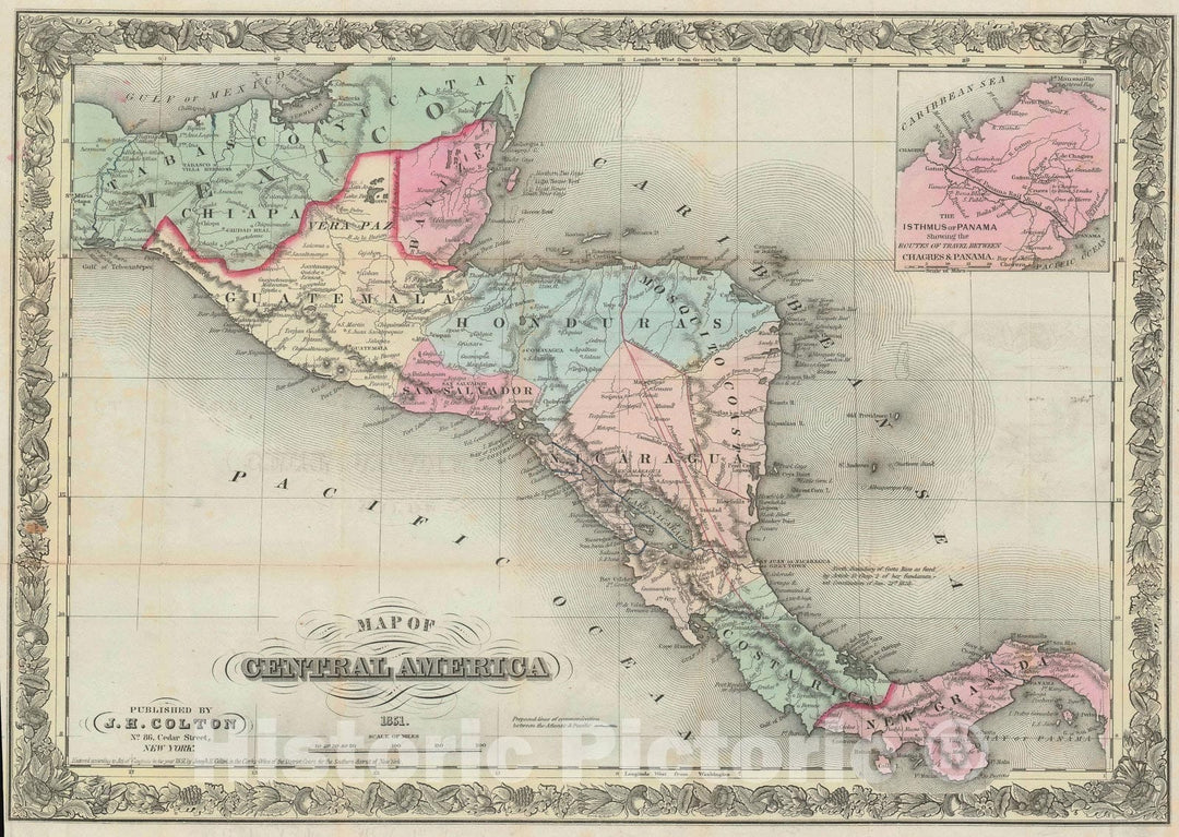 Historic Map : Central America - illustrating The Mosquito Question, Colton, 1851, Vintage Wall Art