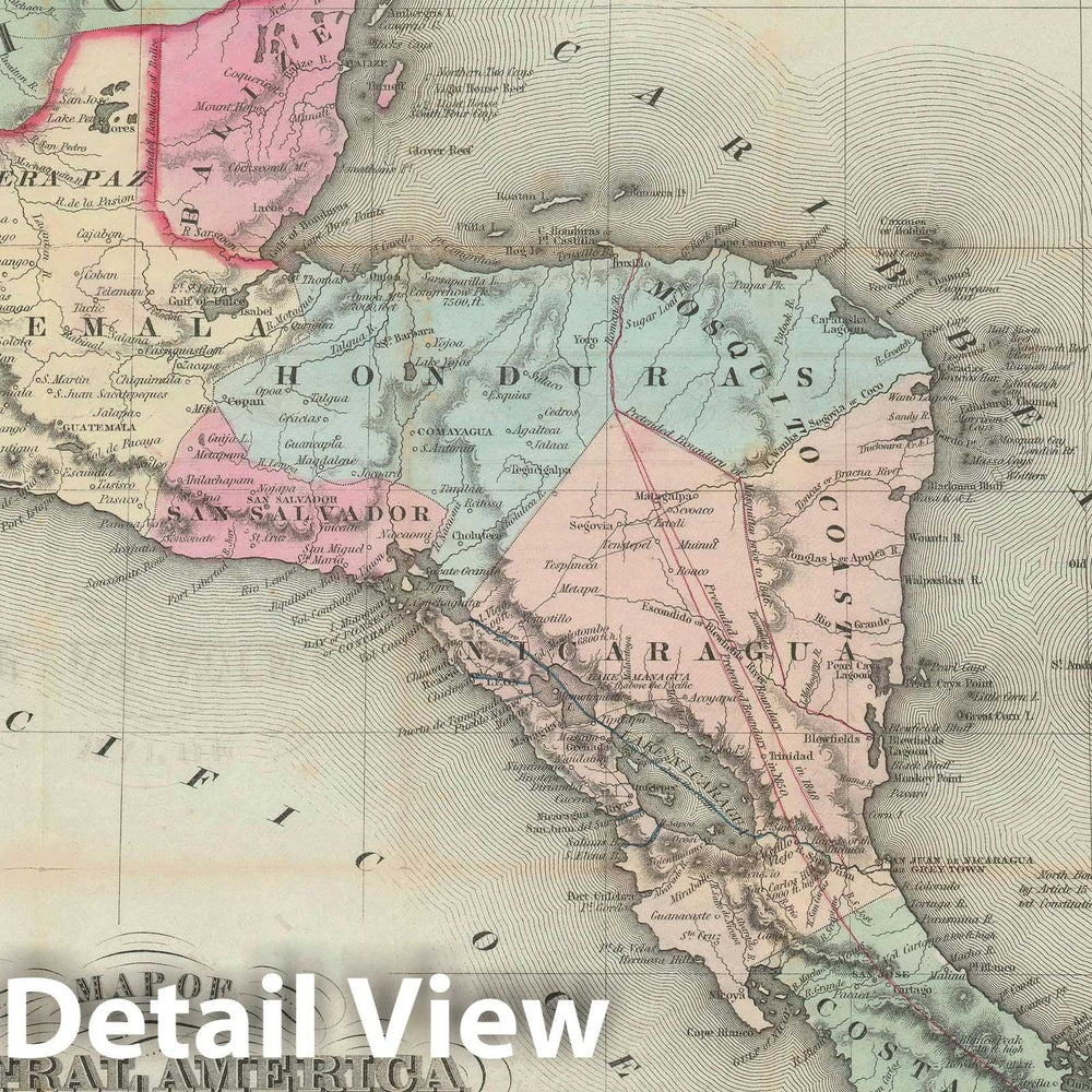 Historic Map : Central America - illustrating The Mosquito Question, Colton, 1851, Vintage Wall Art