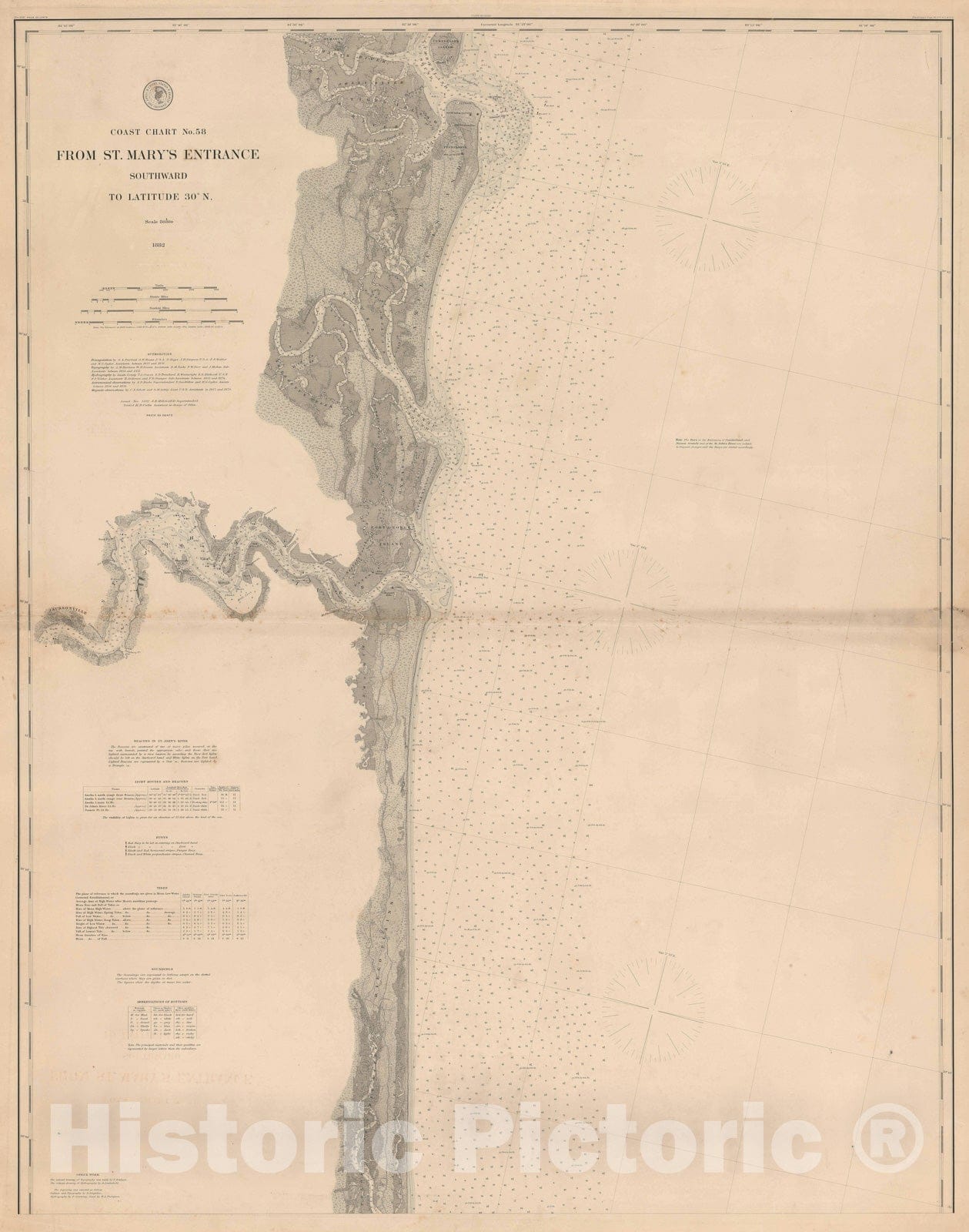 Historic Map : Nautical Chart Amelia Island and St. John's River, Florida, U.S.C.G.S., 1882, Vintage Wall Art