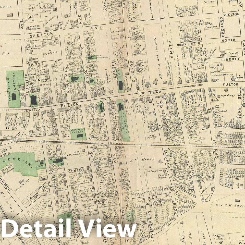 Historic Map : Jamaica Village, Queens, New York City, Beers, 1873, Vintage Wall Art