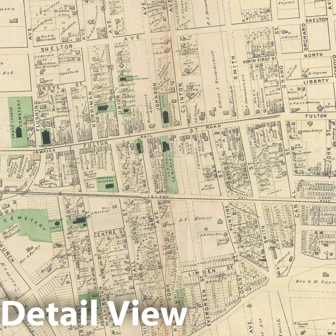 Historic Map : Jamaica Village, Queens, New York City, Beers, 1873, Vintage Wall Art