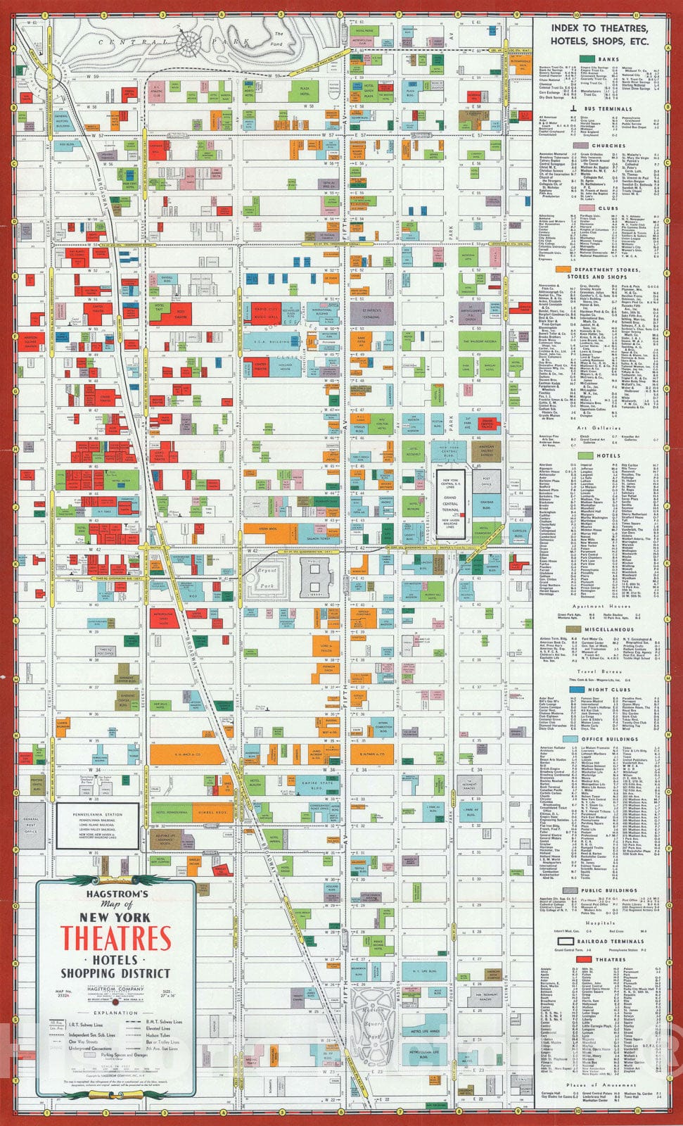 Historic Map : Midtown Manhattan Theaters, New York City, Hagstrom, 1940, Vintage Wall Art