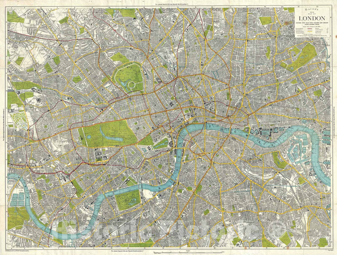 Historic Map : Traveler's City Plan of London, England, Bacon, 1890, Vintage Wall Art