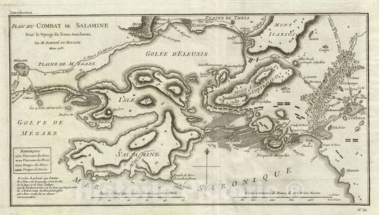 Historic Map : Plan of The Battle of Salamis, Ancient Greece, Bocage, 1785, Vintage Wall Art