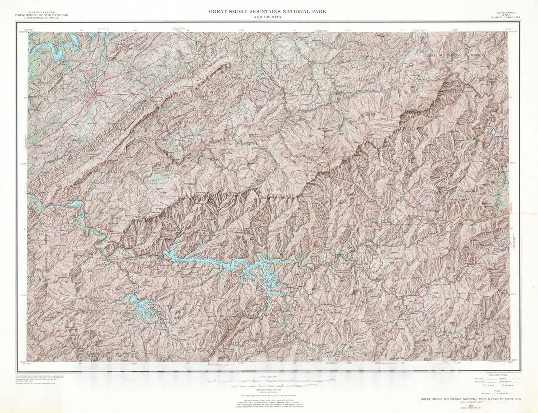 Historic Map : Great Smoky Mountains National Park, U.S. Geological Survey, 1968, Vintage Wall Art