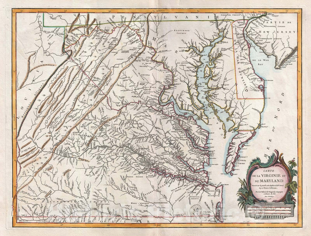 Historic Map : The Chesapeake Bay, Virginia, Maryland, and Delaware, Vaugonday, 1755, Vintage Wall Art