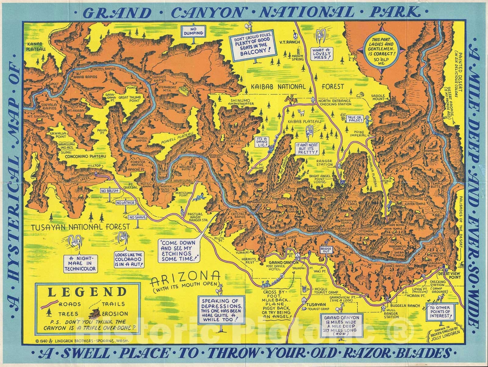 Historic Map : Pictorial Map of Grand Canyon National Park, Lindgren, 1940, Vintage Wall Art