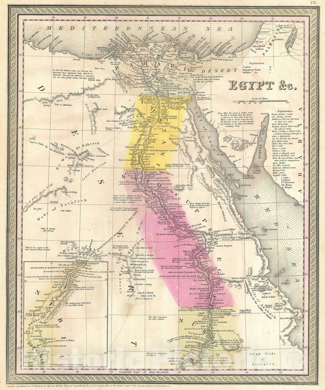 Historic Map : Egypt, Mitchell, 1854, Vintage Wall Art