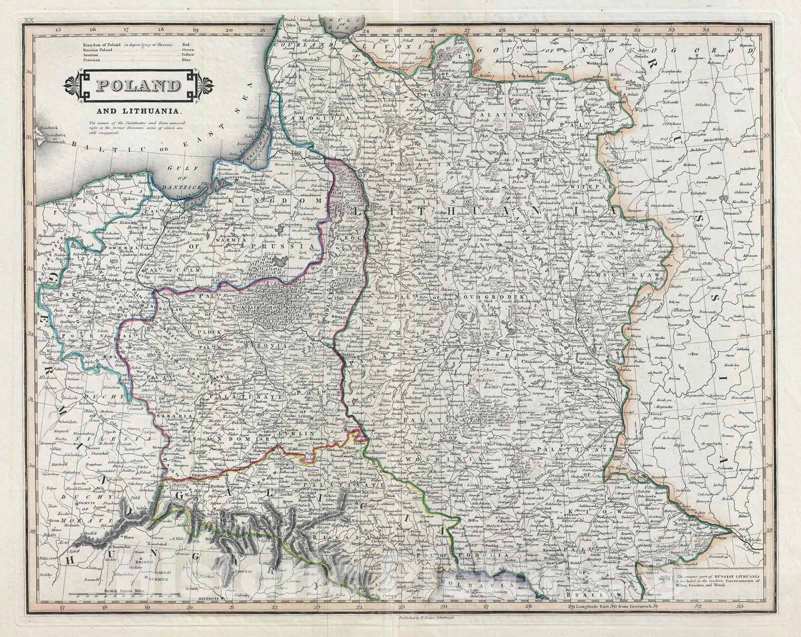 Historic Map : Poland and Lithuania, Lizars, 1831, Vintage Wall Art