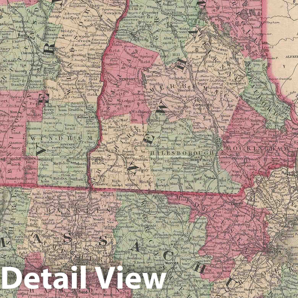 Historic Map : New England: Maine, Vermont, New Hampshire, Massachusetts, Johnson, 1865, Vintage Wall Art