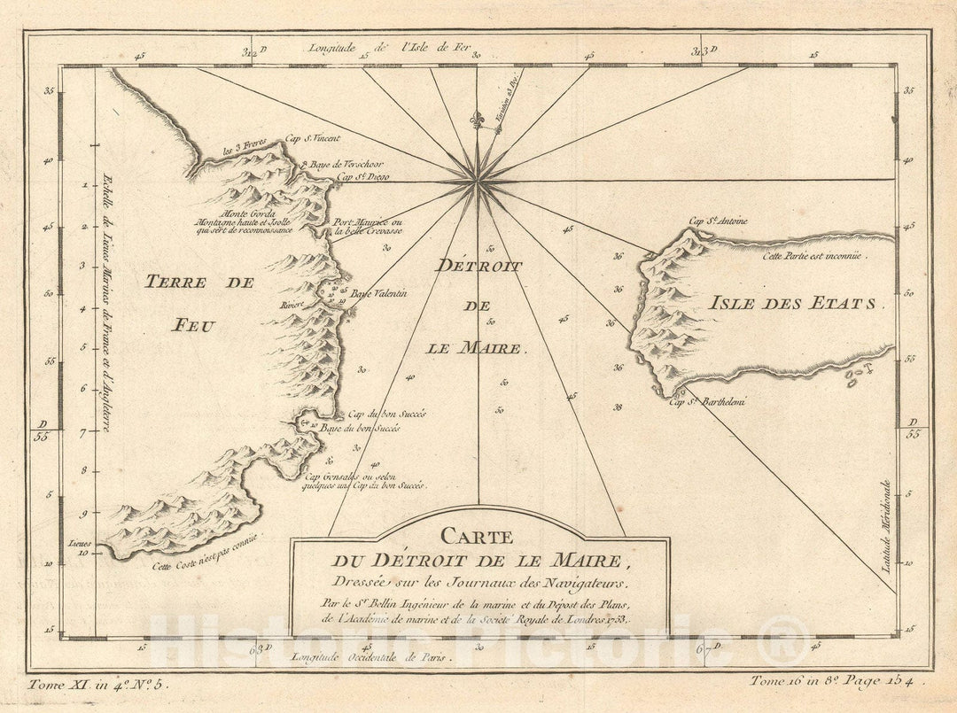 Historic Map : The Le Maire Strait, Argentina, Bellin, 1753, Vintage Wall Art