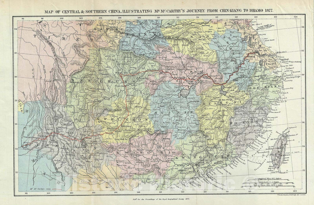 Historic Map : Central and Southern China, Johnston, 1879, Vintage Wall Art