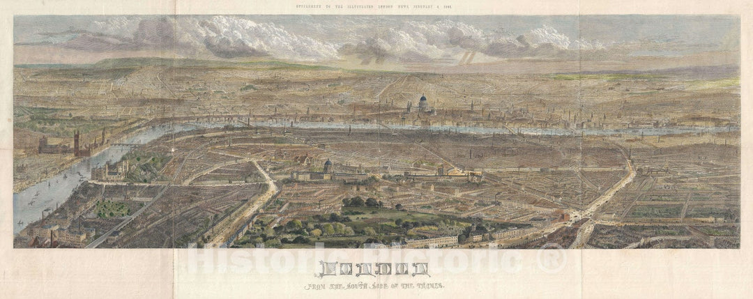 Historic Map : Bird's Eye View London, Sulman, 1861, Vintage Wall Art