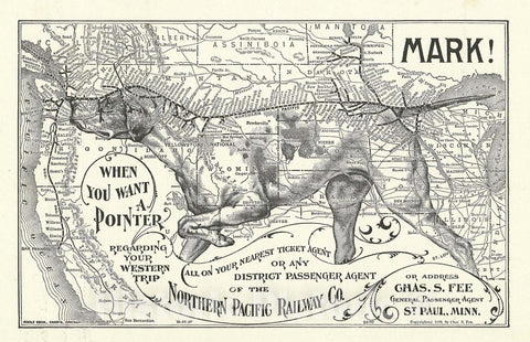 Historic Map : Northern Pacific Railway 'Pointer' Dog Map of The Western United States, 1906, Vintage Wall Art