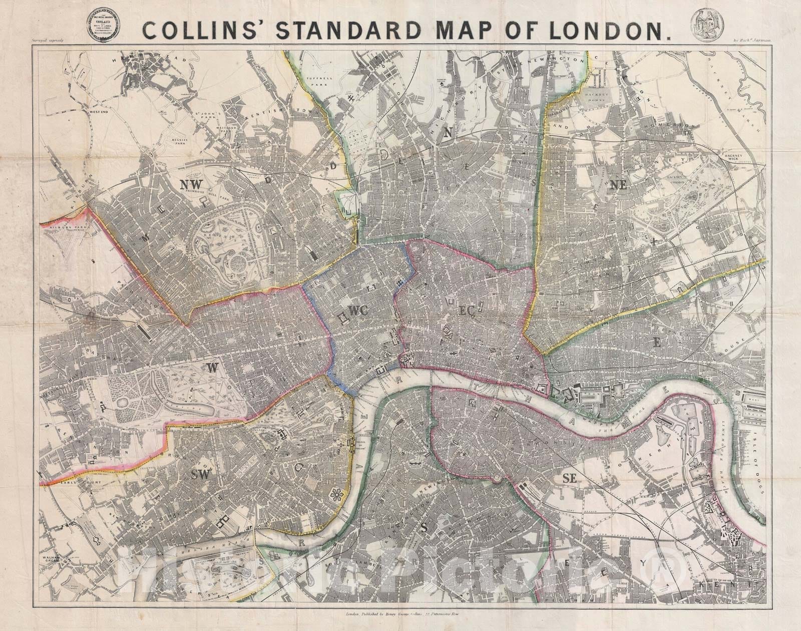 Historic Map : London, England, Collins, 1858, Vintage Wall Art