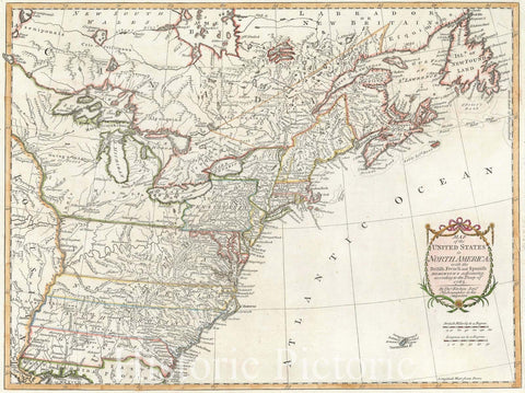 Historic Map : The United States, Kitchin, 1783, Vintage Wall Art