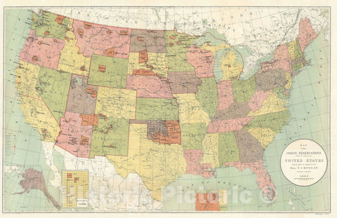 Historic Map : The United States Indian Reservations, Morgan, 1892, Vintage Wall Art