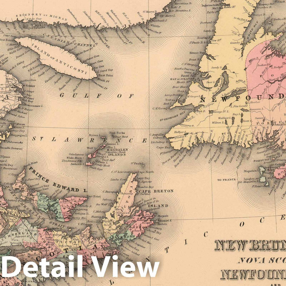 Historic Map : New Brunswick, Nova Scotia, Newfoundland Price Edward Island, Colton, 1855, Vintage Wall Art