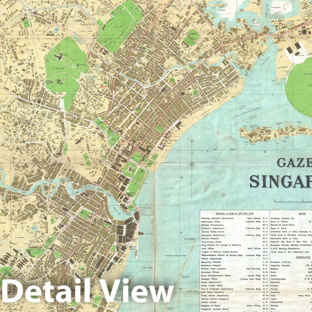 Historic Map : Plan of Singapore, F.M.S., 1938, Vintage Wall Art