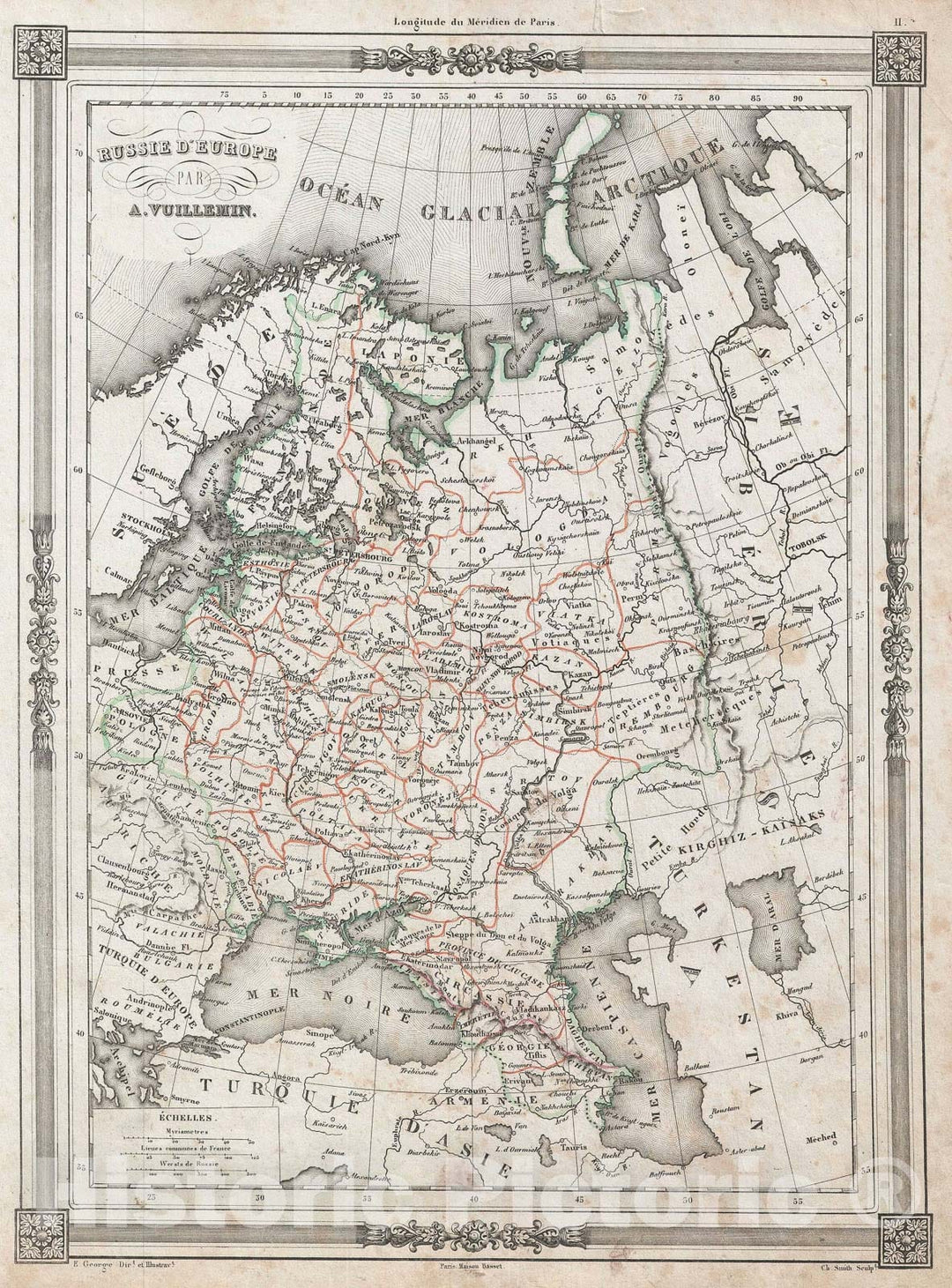 Historic Map : Russia in Europe, Vuillemin, 1852, Vintage Wall Art