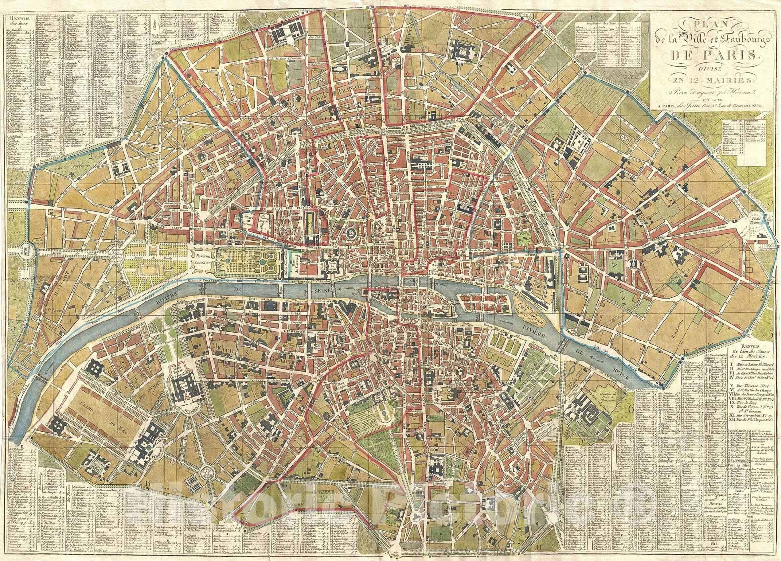 Historic Map : Paris, France, Eustache Henrisson, 1833, Vintage Wall Art