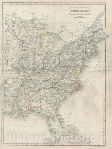 Historic Map : The United States, Black, 1840, Vintage Wall Art