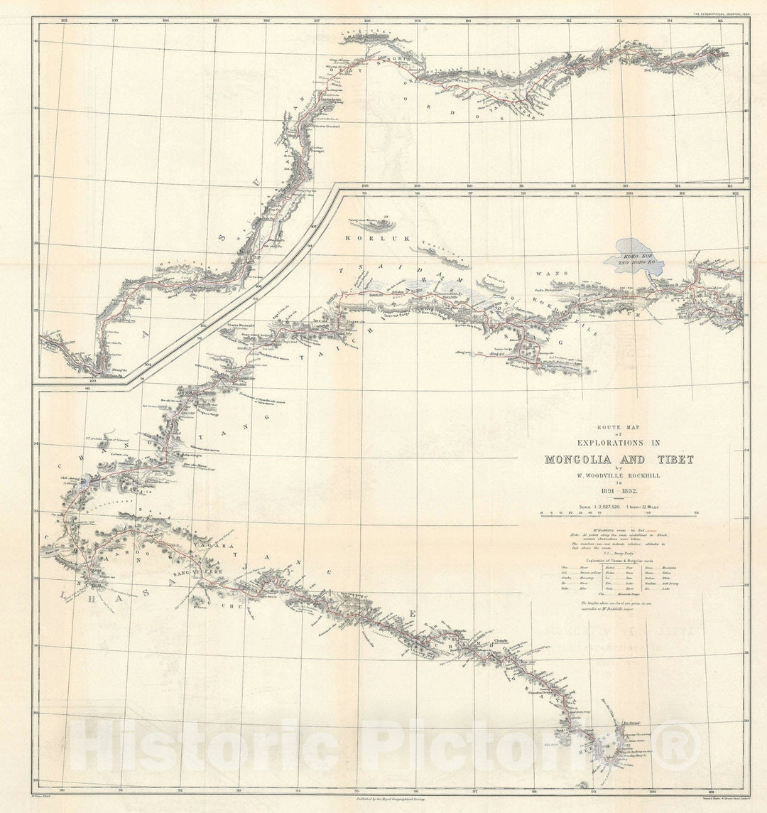 Historic Map : China, Tibet, and Mongolia, Rockhill, 1894, Vintage Wall Art