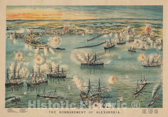 Historic Map : Bird's-Eye View of The Battle of Alexandria, Egypt, Bacon, 1890, Vintage Wall Art