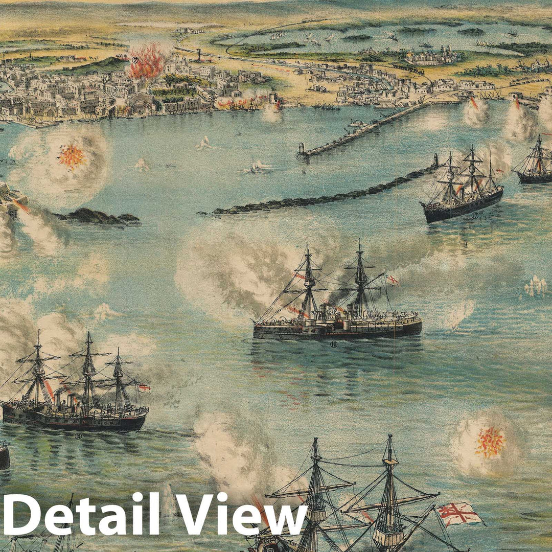 Historic Map : Bird's-Eye View of The Battle of Alexandria, Egypt, Bacon, 1890, Vintage Wall Art