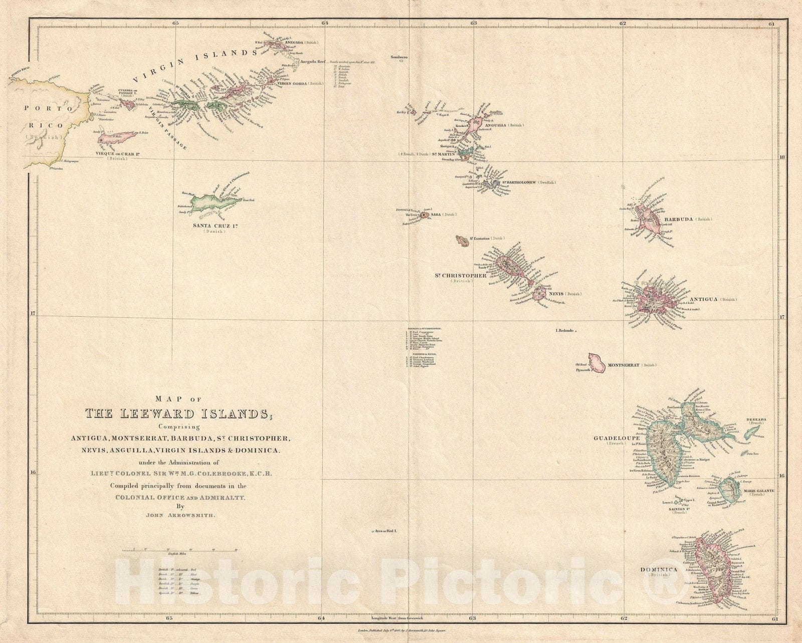 Historic Map : The Virgin Islands and The Leeward Islands, Arrowsmith, 1842, Vintage Wall Art