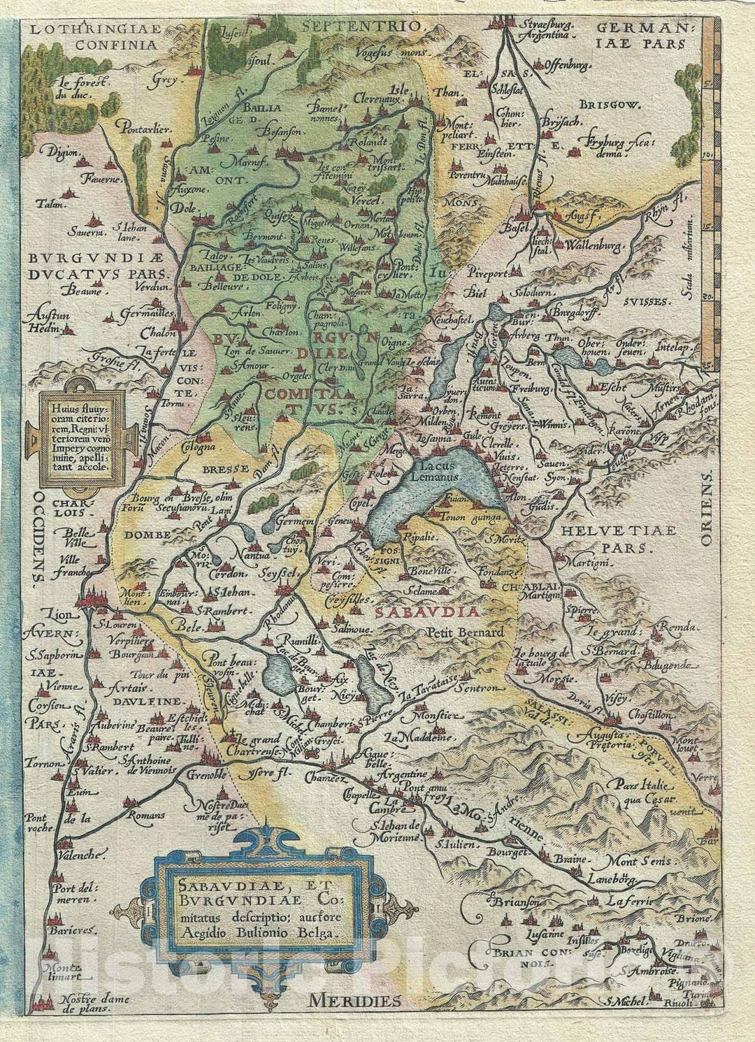 Historic Map : Burgandy "Bourgogne", France and Parts of Switzerland, Ortelius, 1579, Vintage Wall Art