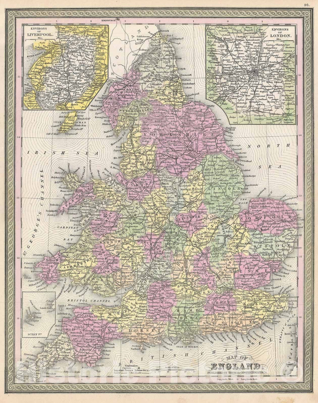 Historic Map : England, Mitchell, 1854, Vintage Wall Art