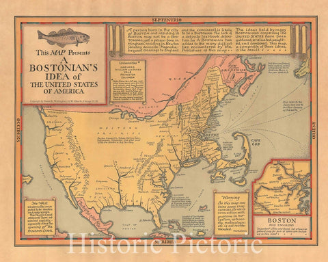 Historic Map : Wallingford Map : A Bostonian's View of The United States, 1936, Vintage Wall Art